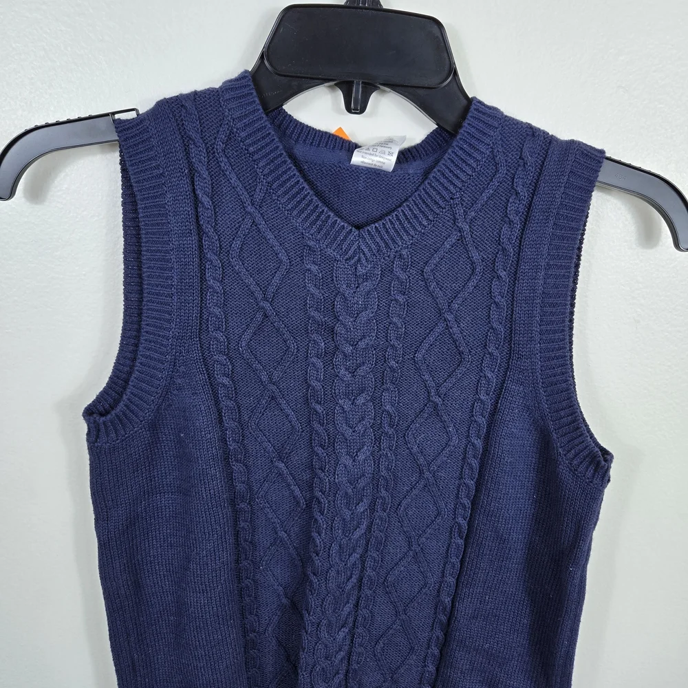 Gymboree Boys Navy‎ Classic Cable Knit Sleeveless Preppy Sweater Vest Small NEW